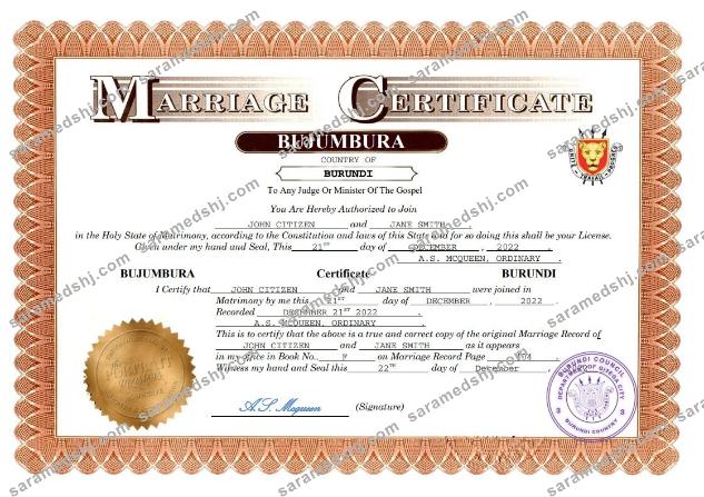 Burundi marriage certificate Word and PDF template